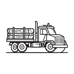 Logging Truck Vector Line Art Illustration