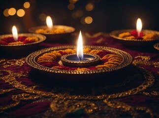 Illuminating oil lamps with flower decorations for festive celebrations