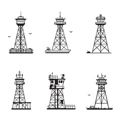 Minimal Control Tower Vector Line Art Airport Aviation Symbol