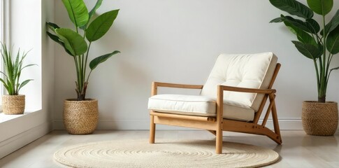 Sleek, modern bamboo armchair with a minimalist design, perfect for a contemporary living space or home office The natural grain of the bamboo is beautifully showcased , home office, beige, lounger