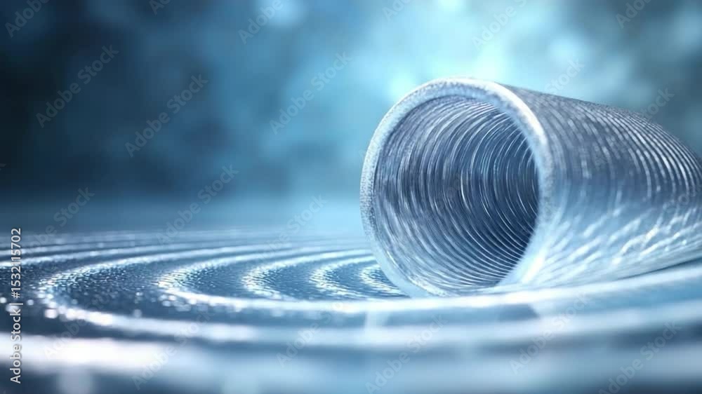 Poster tunnel vision: a close-up view showcases a tunnel or tube-like structure in silver or gray color, wi