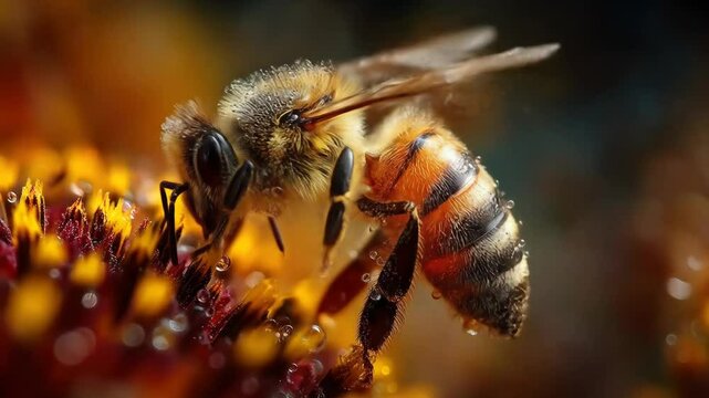 Honeybee on flower with macro shot.