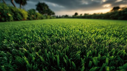 Close-up Photo of Grass Field with Clean Simple Background, Flat Green Texture in Gentle Breeze
