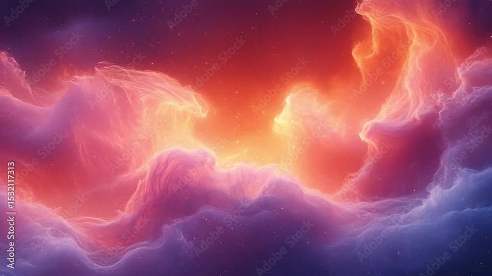 Poster celestial spectacle: a vibrant, breathtaking panorama of celestial clouds ablaze with fiery hues of 
