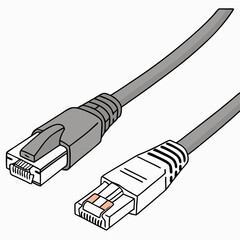 LAN Cable Vector – Generative AI & Linocut Silhouette Design for Network Technology