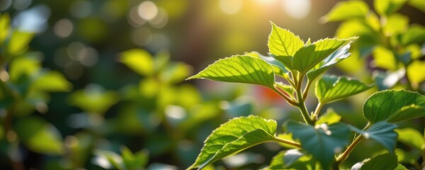 morning sunlight promoting chlorophyll production in leaves, increasing the plant's ability to capture light and improve growth efficiency.