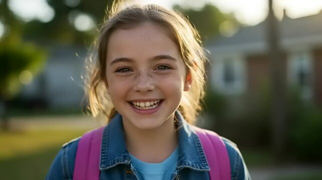 Happy girl with a backpack