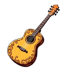 Fototapeta premium Whimsical Doodle Style Spanish Guitar with Decorative Flourishes