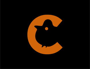 Letter c logo with chick silhouette
