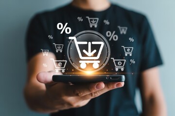 Shopping cart icon displayed on a mobile phone screen.