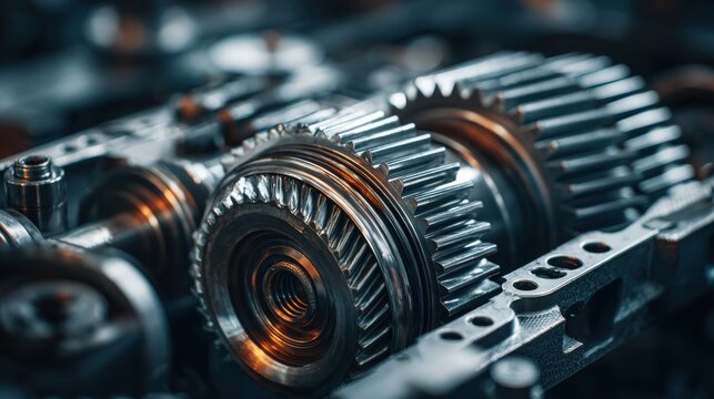 High-Quality Stock image of disassembled car automatic transmission gears in workshop. Engineering, mechanical design, auto part service. Tech machine component concept, mechanical.