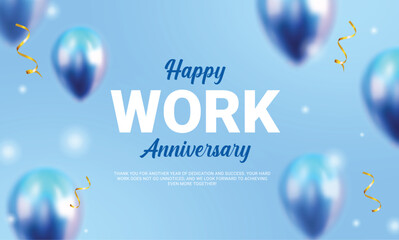 Happy work anniversary blue clipart background. Company anniversary greeting card clip art in blue background for years of success and card appreciation template vector illustration. 
