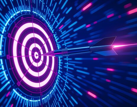 Futuristic Digital Target Dart Hitting Bullseye Achieving Success and Precision. Generate ai 