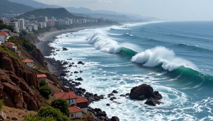 earthquake induced tsunamis affecting coastal communities, illustrating the destructive power of plate tectonics on human populations.