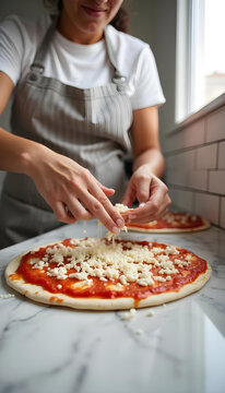 Pizzero preparando una pizza en un restaurante italiano. Masa con tomate y mozzarella
