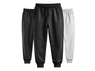  Hanging Black Athletic Joggers on Invisible Hanger, Clothing Mockup, Transparent Background.