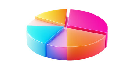 Obraz premium 3D pie chart icon in colorful layers with glowing segment, data analytics concept, white background, PNG