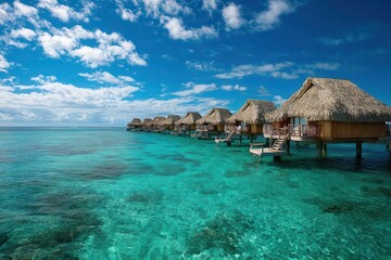 Overwater Bungalows Above Crystal Clear Ocean