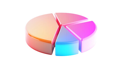 Obraz premium 3D pie chart icon in colorful layers with glowing segment, data analytics concept, white background, PNG
