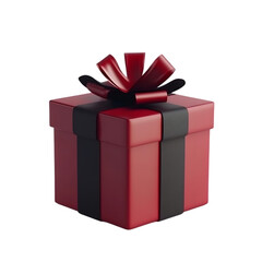 3d rendered red gift box with black ribbon and bow against black background