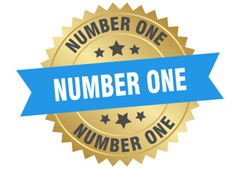 number one. number one round blue and gold label isolated on transparent background