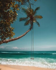 Relaxing Swing Under Palm Tree by the Sea