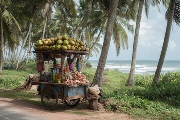 Street Coconut Stall Beside Beachfront