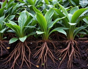 tropical plants developing strong root anchorage systems to withstand heavy rains and occasional storms.