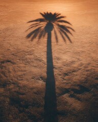 Sunset Light Casting Palm Shadow on Beach
