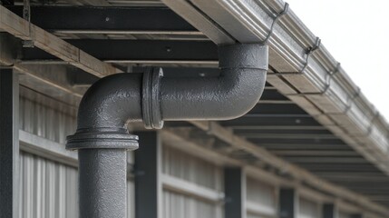 High-Quality Stock image of factory roof with drainage system, industrial design, architecture detail, close up, view.