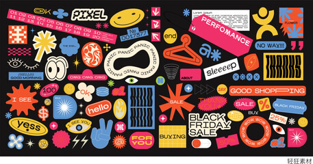 Obraz premium Retro trend Y2K vector illustration, creative geometric shape graphics