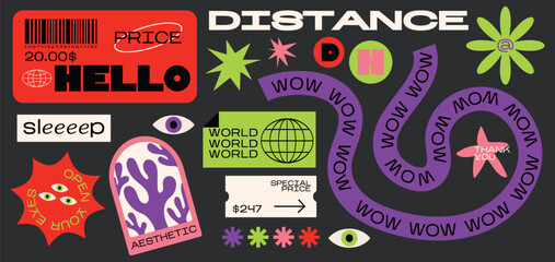 Retro trend Y2K vector illustration, creative geometric shape graphics