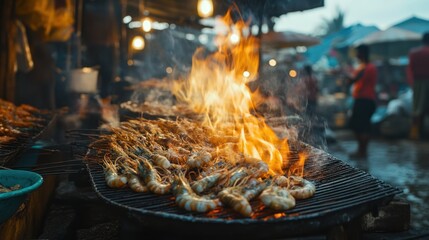 Delicious Grilled Shrimps at a Vibrant Night Market