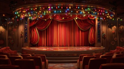 Vibrant Stage Curtain with Colorful Lights for Theatrical Performance