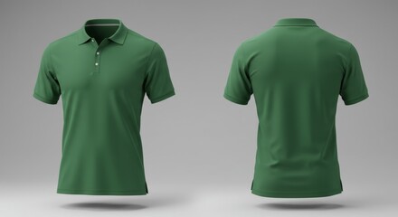 A blank, forest green polo shirt model, shown from front and back views, provides a neutral backdrop for branding or design elements, and is excellent for both advertising or editorial use.