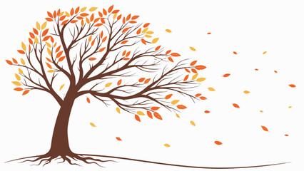 Tree with Falling Leaves – Autumn Season Vector Illustration
