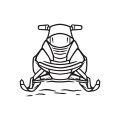Outline drawing of snowmobile vehicle in winter landscape