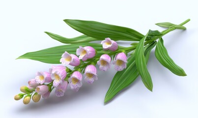 Fototapeta premium 3D Render of Pale Pink Foxglove with Lanceolate Leaves on White Background