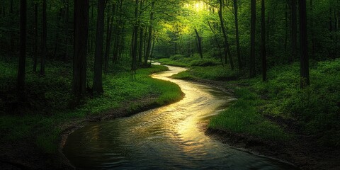 Obraz premium Forest stream winding path
