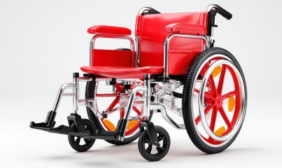 Fototapeta premium Red Wheelchair 3D Render on White Background