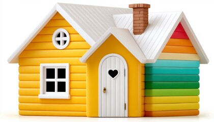 3D Render of a Colorful Cottage on White Background