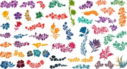  floral elements collection with vibrant, loose brushstrokes. Includes various flowers