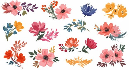  floral elements collection with vibrant, loose brushstrokes. Includes various flowers