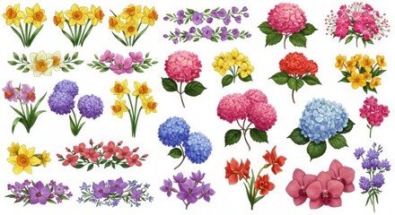  floral elements collection with vibrant, loose brushstrokes. Includes various flowers