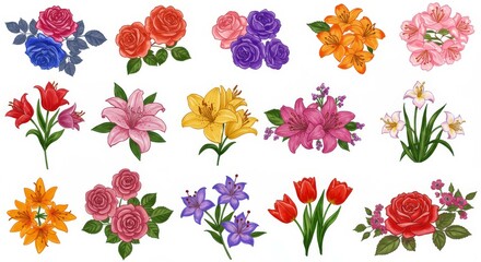  floral elements collection with vibrant, loose brushstrokes. Includes various flowers