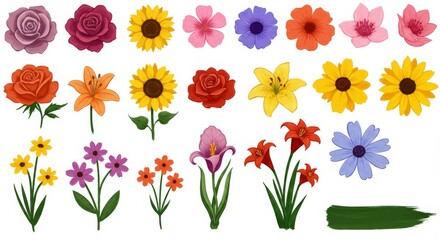  floral elements collection with vibrant, loose brushstrokes. Includes various flowers