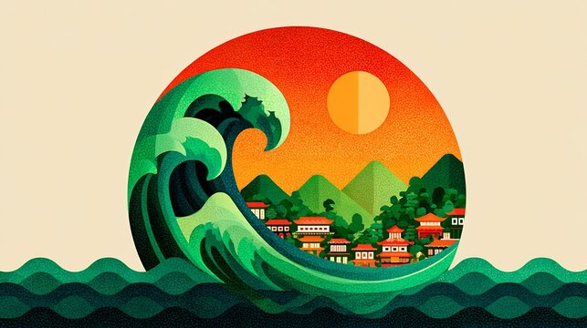 Wave Print Art Revival cultural unity wave pattern crest motif icons global dcor print trend movement motif vector illustration