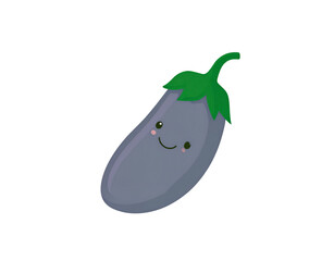 Cartoon eggplant with a sweet smile and green leaves on top