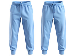 3D Floating Powder Blue Joggers with Dual View, Activewear Mockup, Transparent Background.
