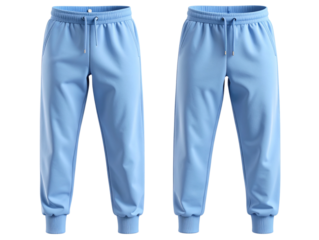3D Floating Powder Blue Joggers with Dual View, Activewear Mockup, Transparent Background.